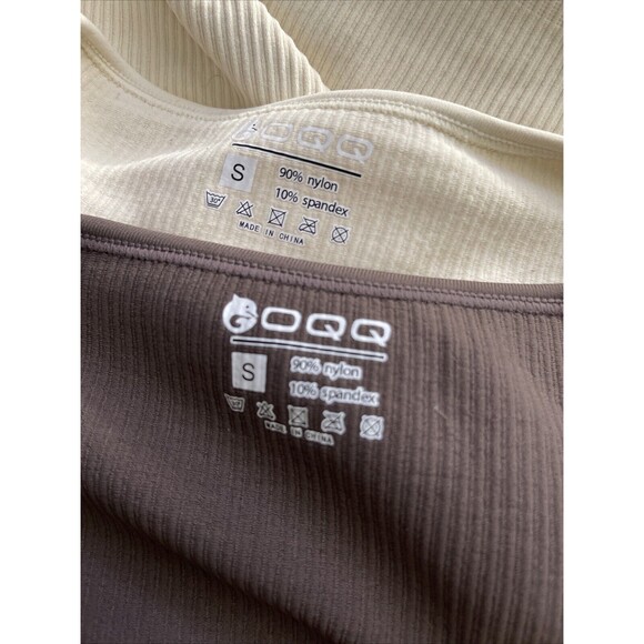 OQQ Two Piece Bodysuits Small Slimming Ribbed One Piece V-Neck Long Sleeve NEW - Picture 6 of 7